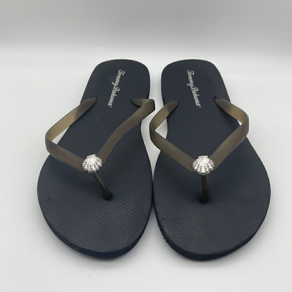Tommy Bahama Women’s Black Sandals with Silver Sea  Shell Size 11